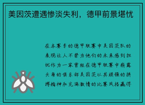 美因茨遭遇惨淡失利，德甲前景堪忧